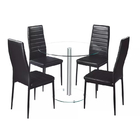 6 Seater Tempered Glass Dining Table Black Metal Legs For Restaurant