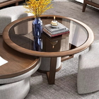 OEM ODM Modern Living Room Furniture Tempered Glass Wooden Round Coffee Table