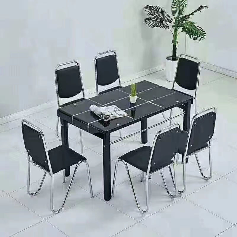 Luxury Black Finish Marble Dining Table And Chairs Table Top Dining Room Home Furniture